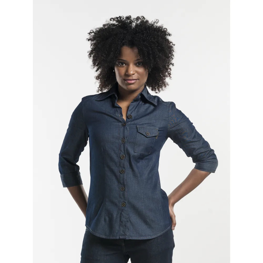 Chaud Devant Overhemd/Blouse Blue Denim Stretch 3/4Sleeve Donkerblauw