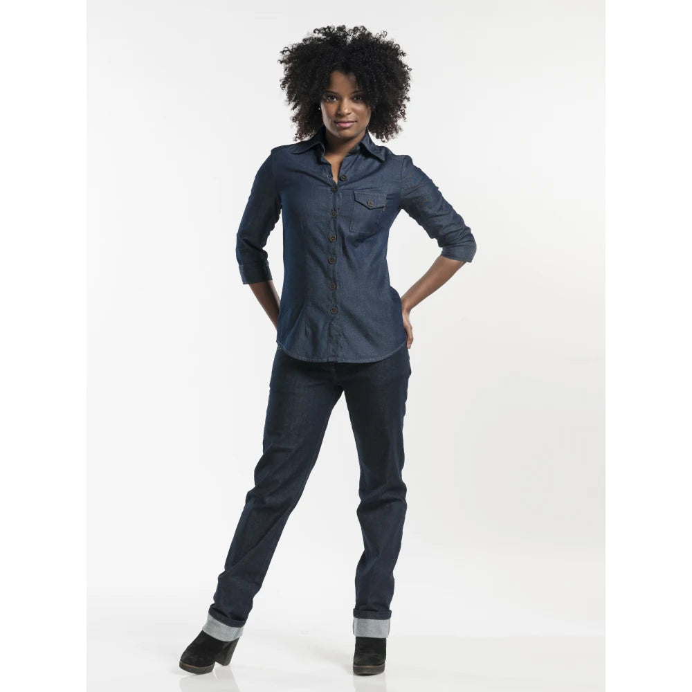 Chaud Devant Overhemd/Blouse Blue Denim Stretch 3/4Sleeve Donkerblauw