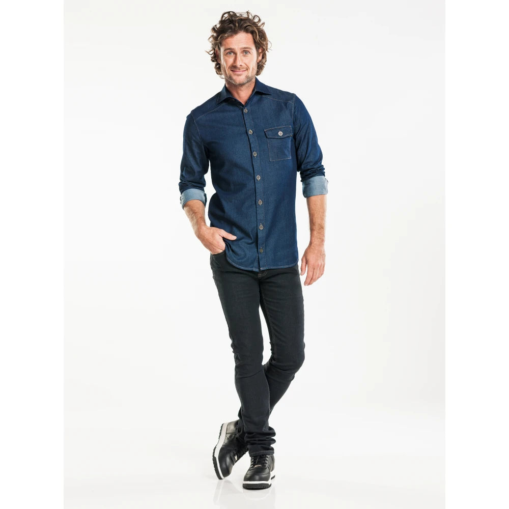 Chaud Devant Overhemd/Blouse Men Blue Denim Stretch Donkerblauw